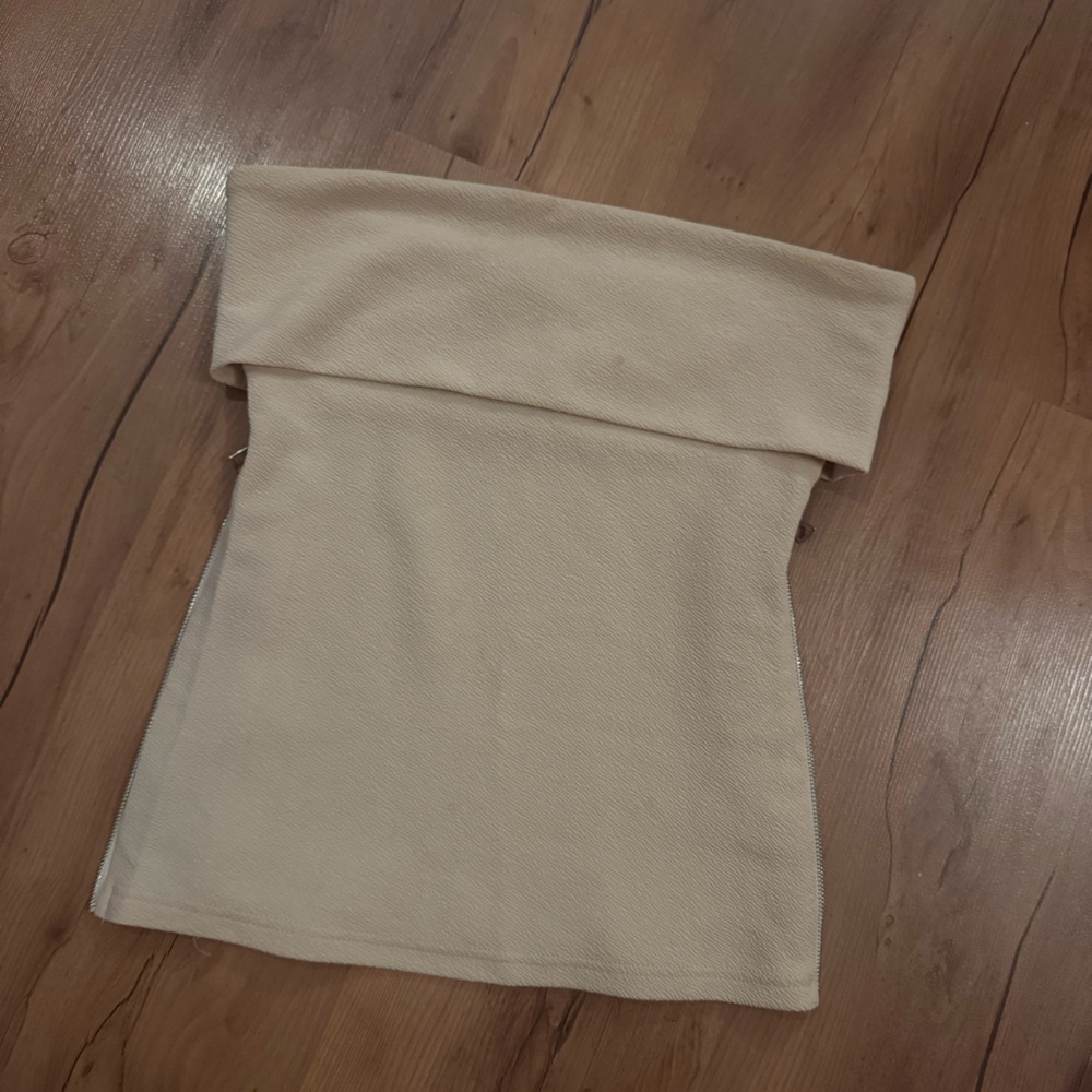 Beige Foldover Tube Top